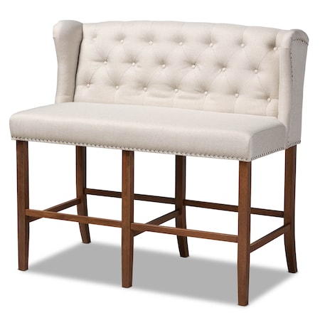 Baxton Studio Alira Beige Upholstered Walnut Wood Button Tufted Bar Stool Bench 160-9947